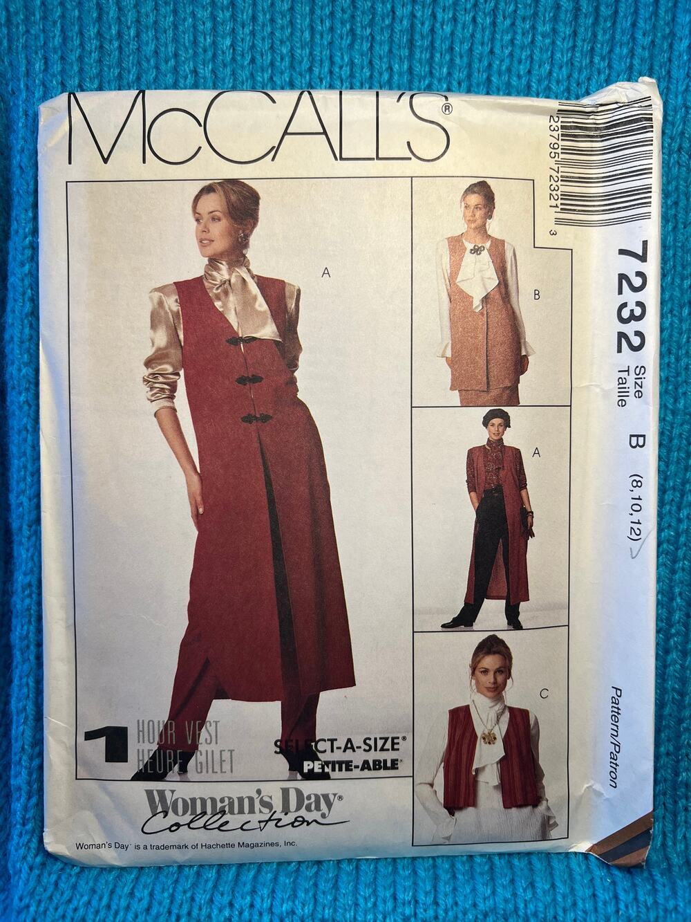 McCalls 7232 dress vest 1990s pattern size 8 10 12